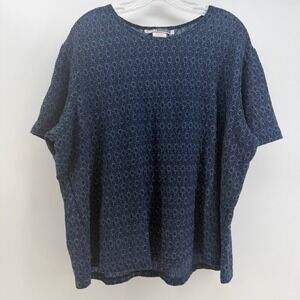 CM Shapes Top Women 3X Navy Blue Floral Lace Semi-Sheer Lightweight USA Coastal